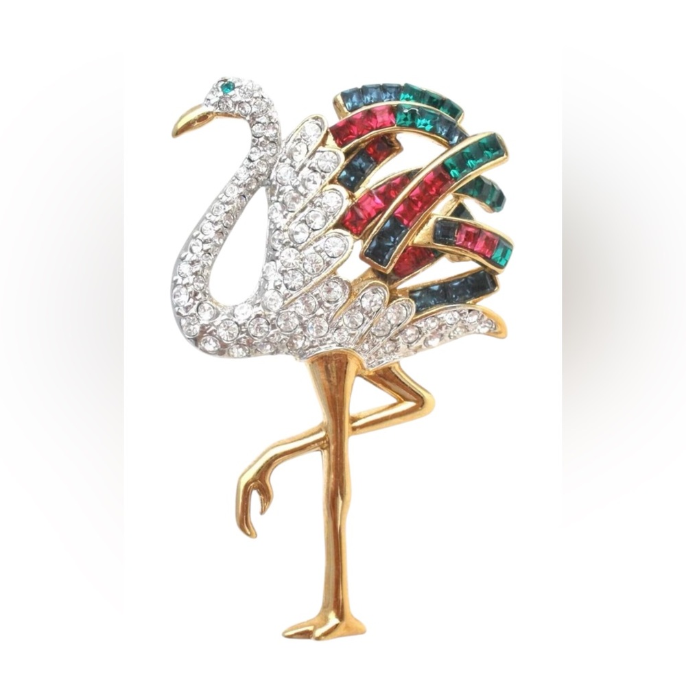 Carolee Duchess of Windsor Collection Flamingo Brooch pin rhinestones gold 1980